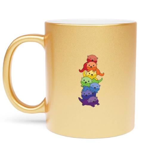 Rainbow Flag Pride Lgbtq Cute Otter Stack Metallic Mugs
