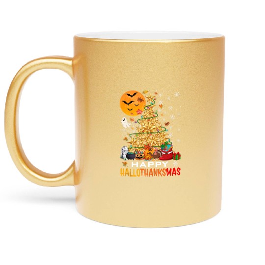 HAPPY HALLOTHANKSMAS CHRISTMAS THANKGIVING Metallic Mugs