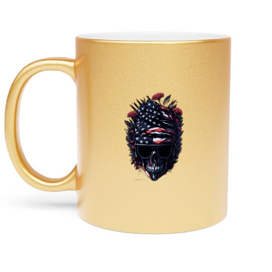 Theblack skull patriotic USA Metallic Mugs
