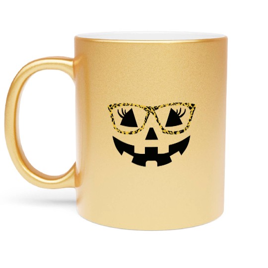 Jack O Lantern Cute Face Pumpkin with Leopard Prin Metallic Mugs