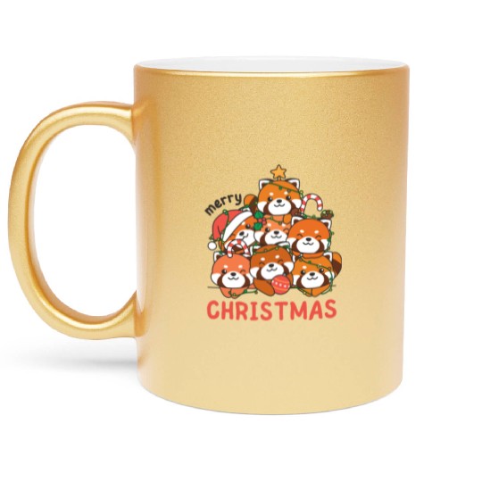Red Panda Christmas Tree Merry Christmas Metallic Mugs