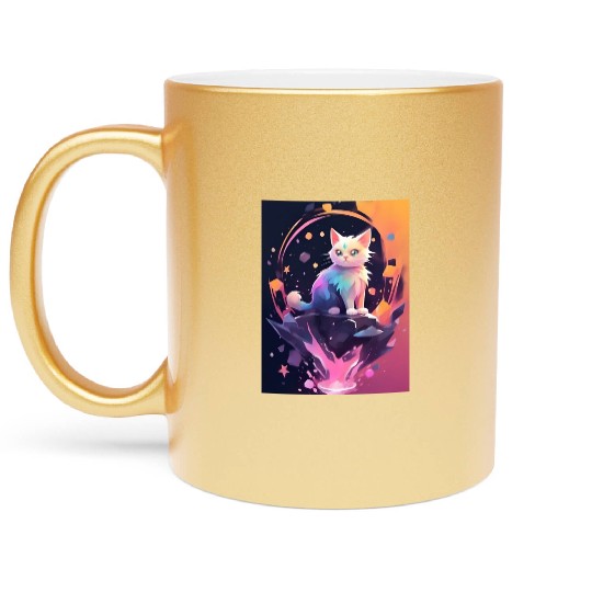 Cute Crystal Fantasy Cat Design Metallic Mugs