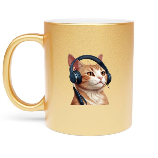 Music Lover Cat V II on Unisex Poly Cotton Metallic Mugs
