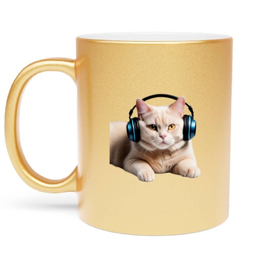 Music Lover Cat V II on Unisex Poly Cotton Metallic Mugs
