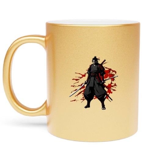 Anime Samurai Hero in Black Kimono Metallic Mugs