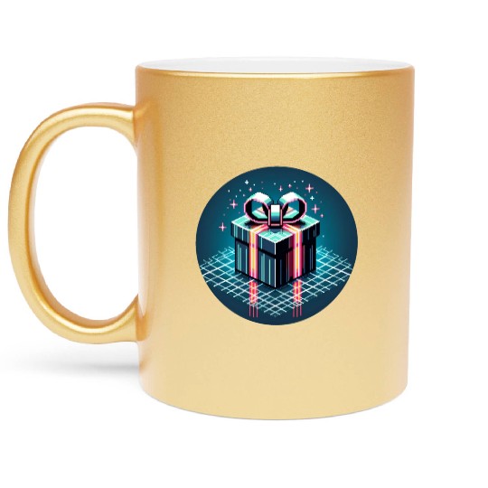 Cyberpunk Pixel Art Gift Box - Neon Ribbons Metallic Mugs