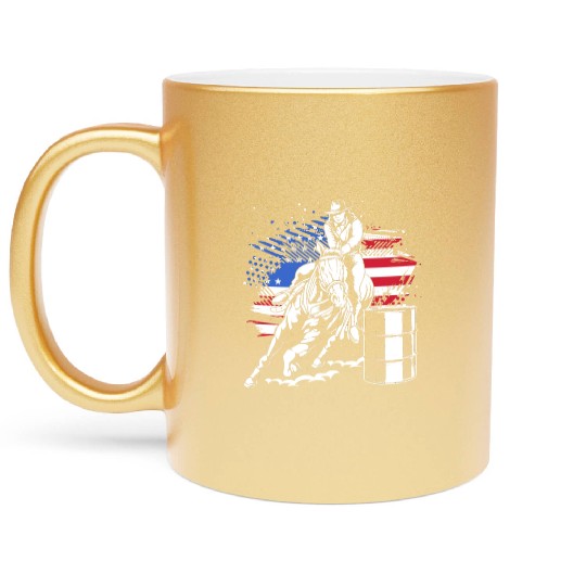 Retro American Flag Cowgirl Horse Barrel Racing Metallic Mugs