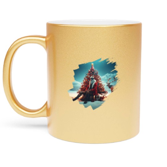 Christmas tree, Santa, gifts, and Reindeer Metallic Mugs