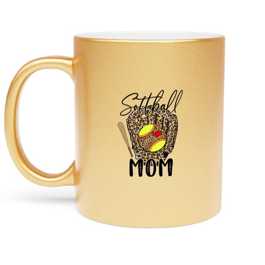 Softball Mom Leopard Game Day Softball Lover Metallic Mugs