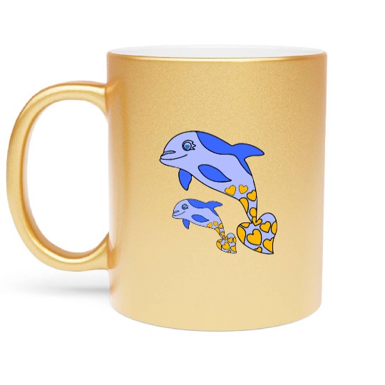 The Endearing Dance of Dolphin Mom and Kid Metallic Mugs