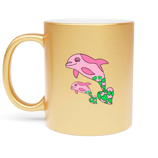 The Endearing Dance of Dolphin Mom and Kid Metallic Mugs