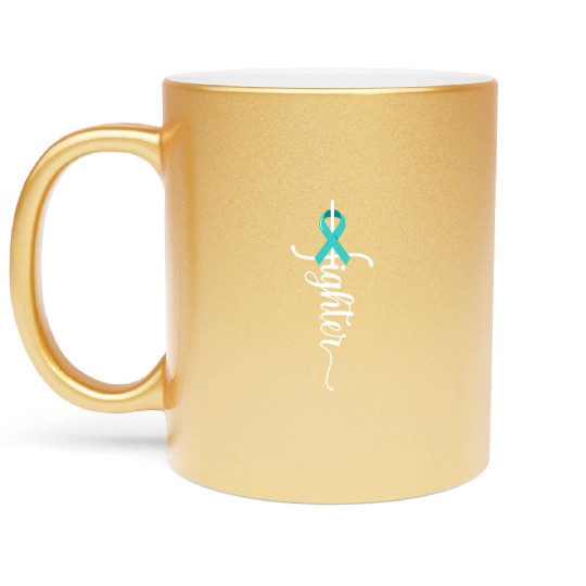 Fighter Christian Cross Warrior Ovarian Cancer Metallic Mugs
