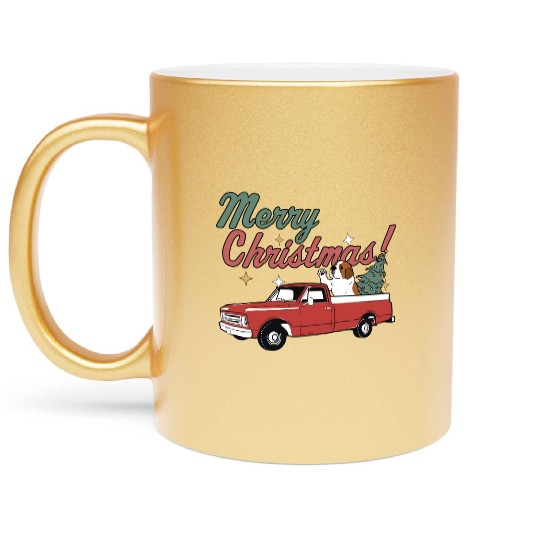 Merry Christmas Saint Bernard Dog Vintage Red Metallic Mugs
