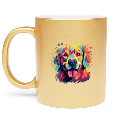 Watercolor Colorful Golden Retriever Metallic Mugs