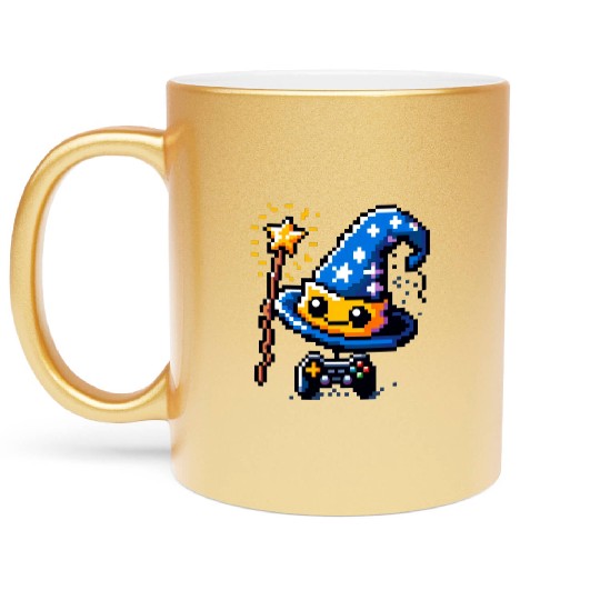 Gamer Wizard 8-Bit Hat with Controller Wand Metallic Mugs