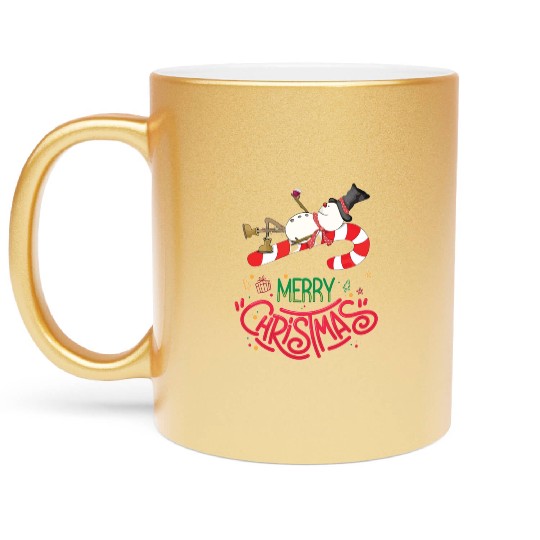 Snowman Lying On Candy Cane Merry Christmas Metallic Mugs