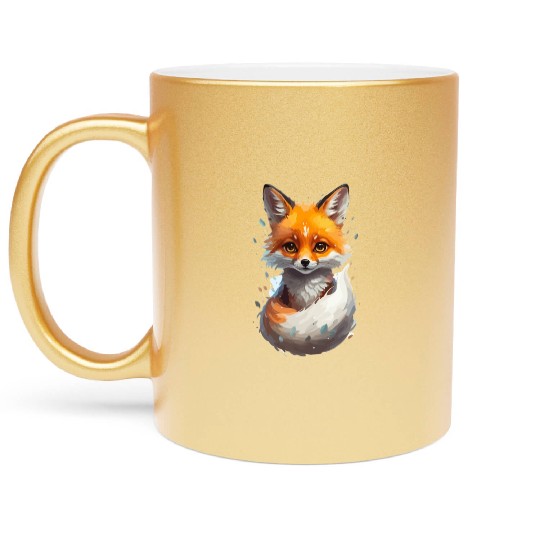 Cute Adorable Kawaii Autumn Fox Art Illustration Metallic Mugs
