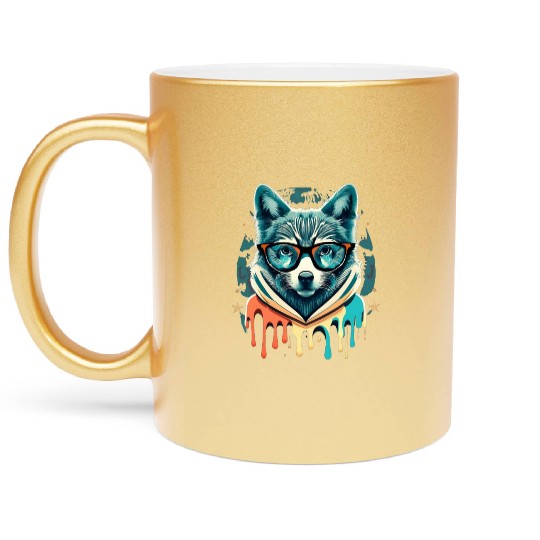 Hipster Wolf Drip Metallic Mugs