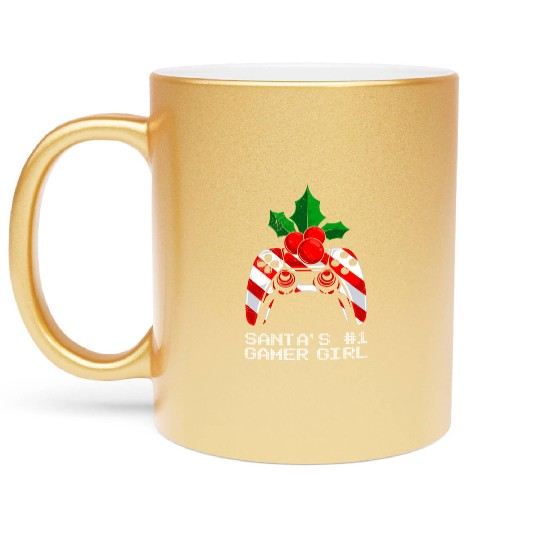 Santa's Number 1 Gamer Girl Christmas Gambling Metallic Mugs