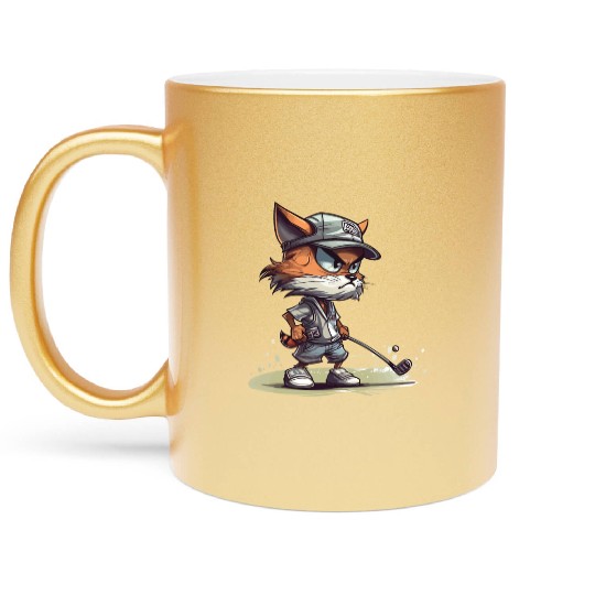 Cat Playing Golf Golfer Golfing Cat Lover Metallic Mugs