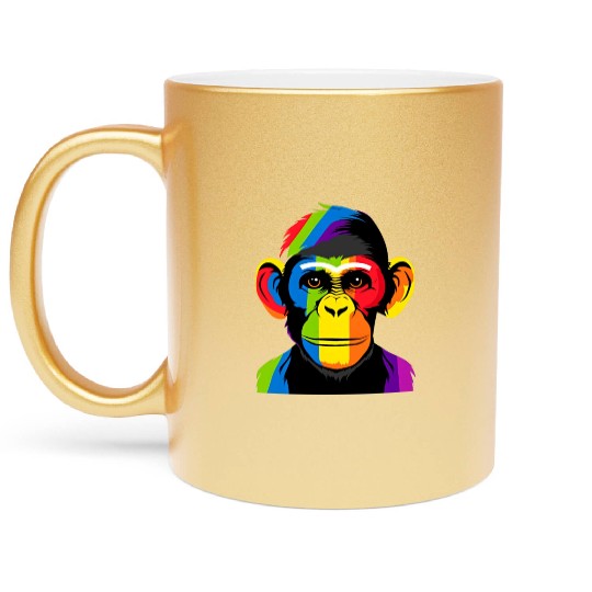 Expressive Chimpanzee in Colorful Graphic Artwork Metallic Mugs