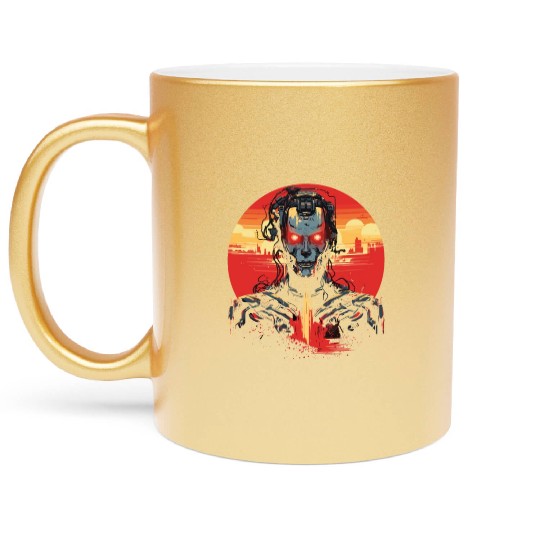 Niche Friend Red Sun Robot Metallic Mugs