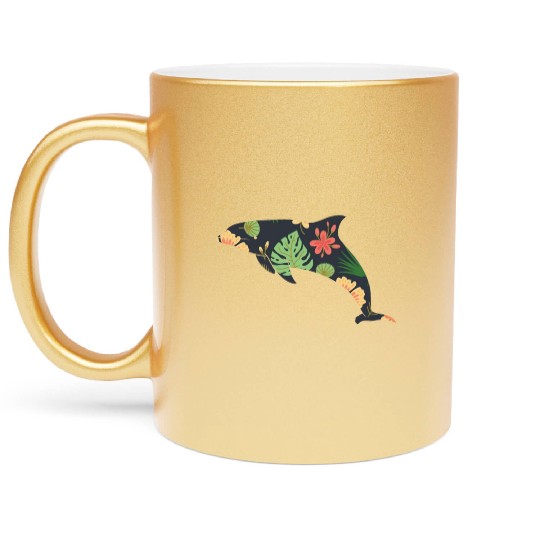 Dolphin Tropical Flower Floral Metallic Mugs