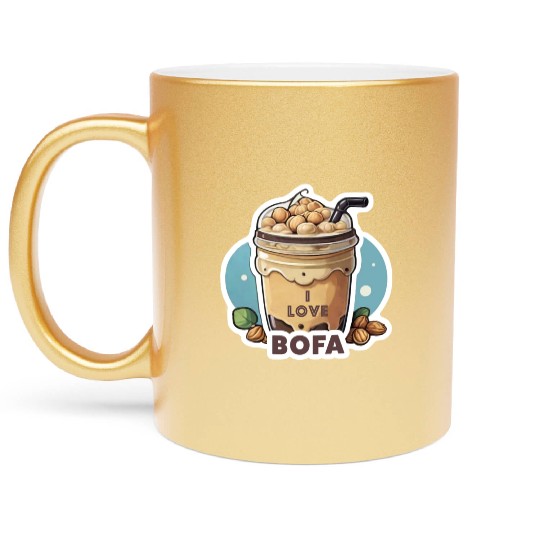 Hazelnut Boba Bubble Tea - I love Bofa Deez Nuts Metallic Mugs