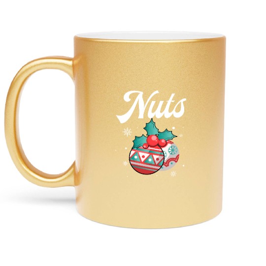 Christmas Nuts Santa Snowflakes Candy Canes Winter Metallic Mugs