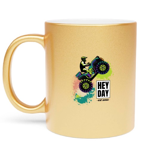 ATV/Quad " Wheelie" style logo. By "Hey Day" Metallic Mugs