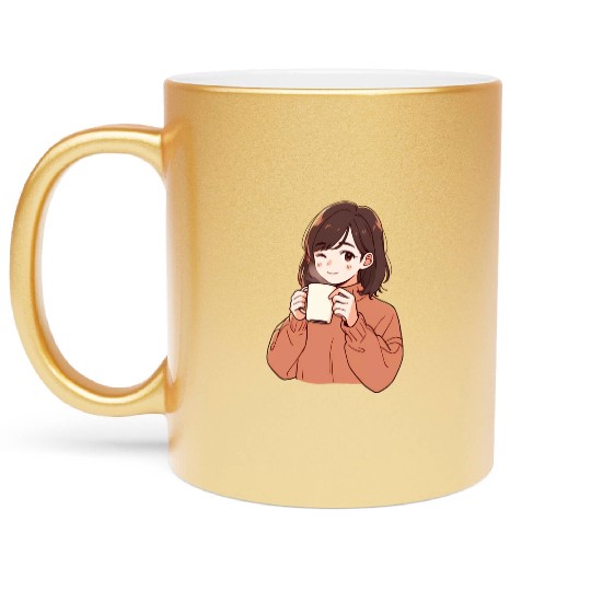 Girl Drinks Cute Metallic Mugs