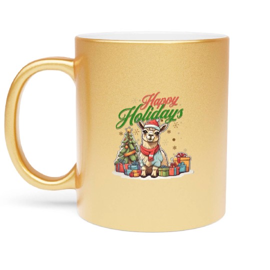 Happy Holidays cute llama Metallic Mugs