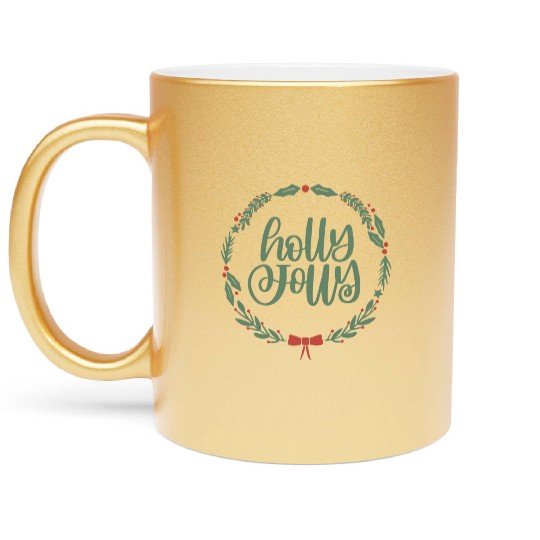 Holly Jolly Sage Green Christmas Wreath Fun Metallic Mugs