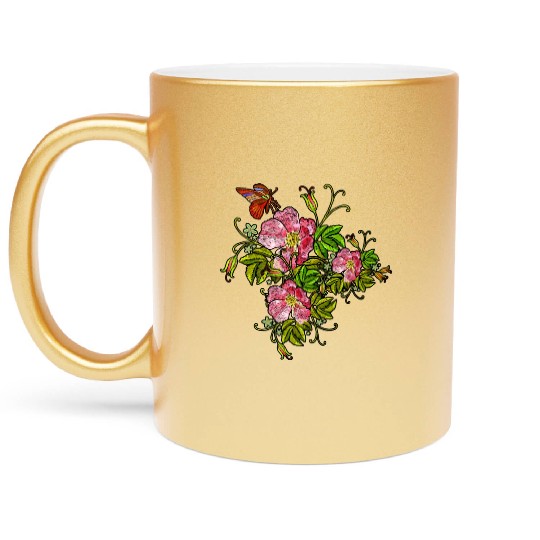 Spring Flowers Butterflies Metallic Mugs
