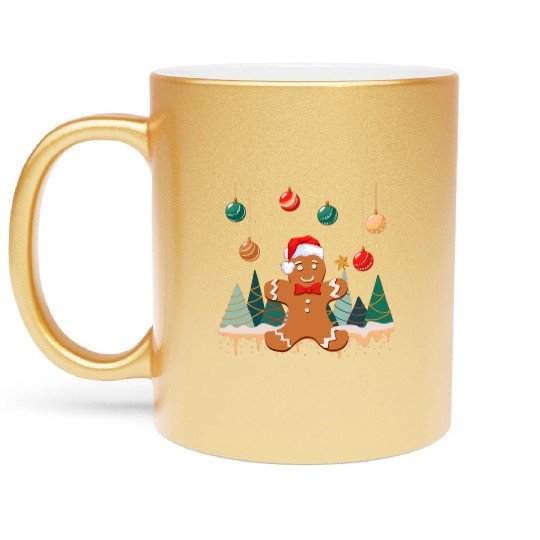 Gingerbread Man Cookie Snowy Christmas Ornaments Metallic Mugs