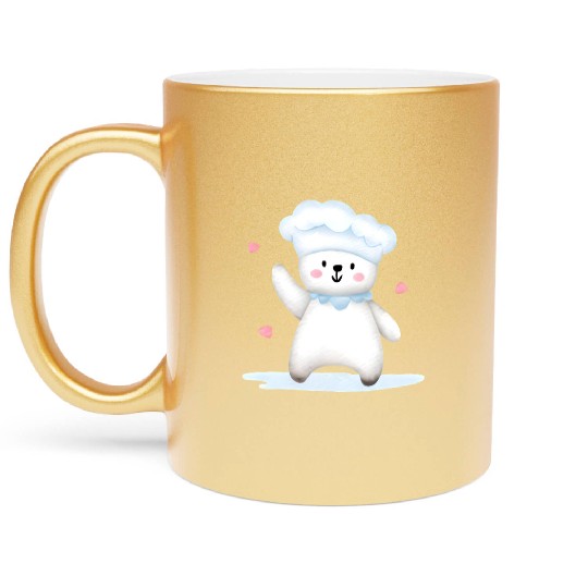 White Happy Chef Bear Metallic Mugs