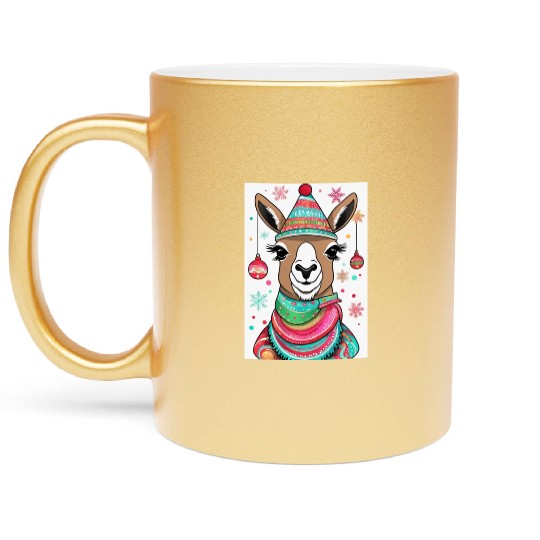 Cute LLama llama with christmas style Metallic Mugs
