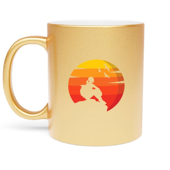 Retro Sun Mountain Hiking Climbing Nature Metallic Mugs