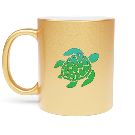Green Sea Turtle Ocean Swimming Metallic Mugs