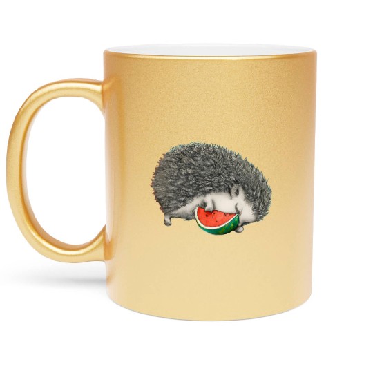 Hedgehog Sleeping With Watermelon Metallic Mugs