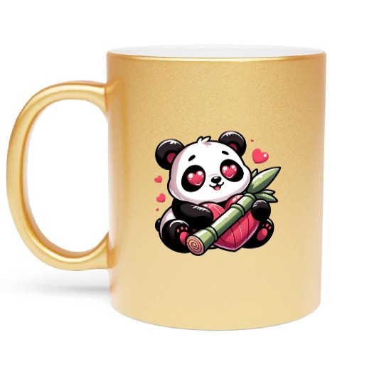 Panda Heart Eye Patches Valentine's Day Bamboo Metallic Mugs