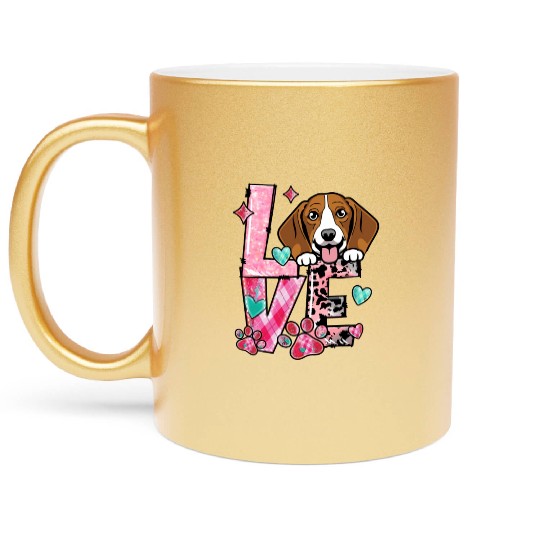 Beagle Dog I Love My Dog Valentines Day Metallic Mugs