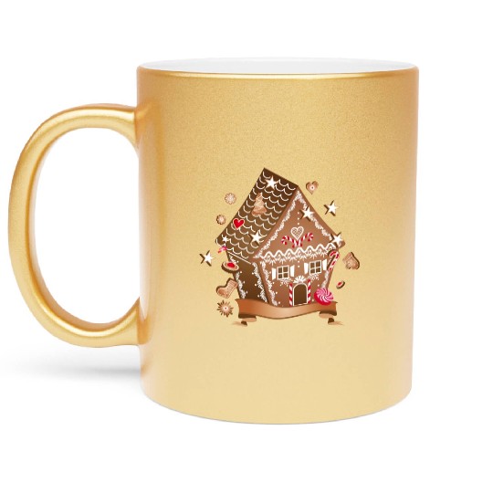 beautifully decorated gingerbread house for XMAS Metallic Mugs