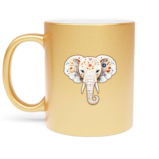 A white elephant adorned with a vivid and vibrant Metallic Mugs
