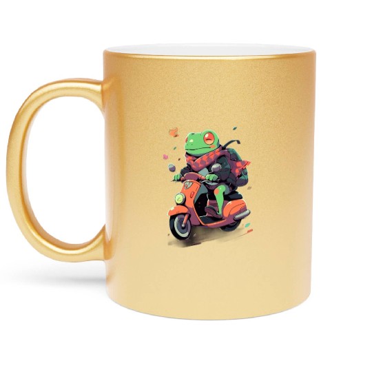 Frog Riding Scooter Funny Motor Biker Moped Rider Metallic Mugs