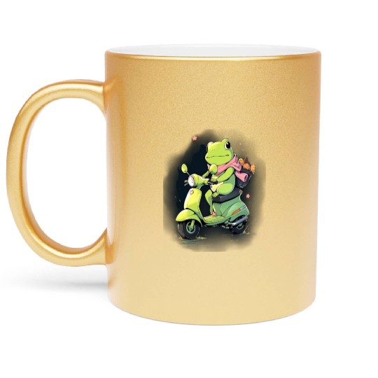 Frog Riding Scooter Funny Motor Biker Moped Rider Metallic Mugs