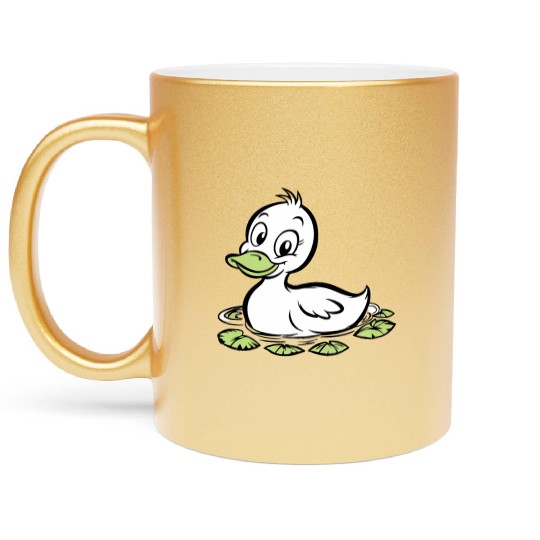 Cute duck swimming in a swamp Metallic Mugs