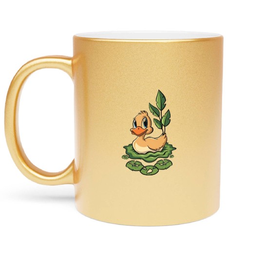 cute duck swimming in a swamp Metallic Mugs