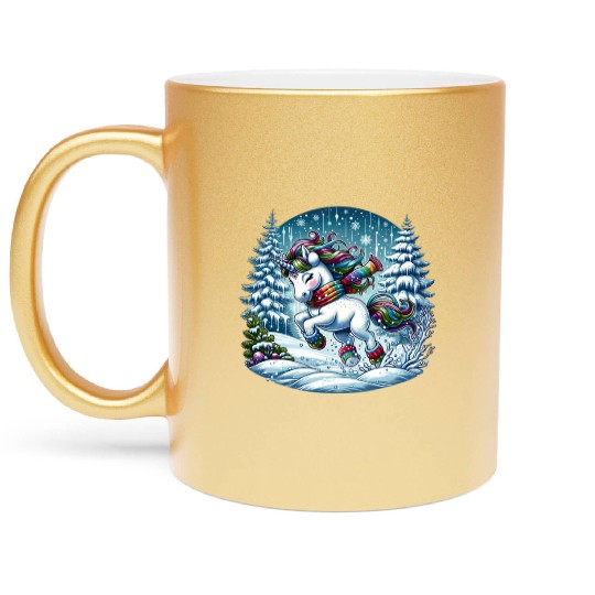 Unicorn in a Winter Wonderland Metallic Mugs