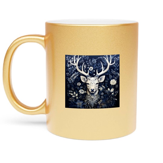 Enchanted Forest Deer Winter Bloom Metallic Mugs